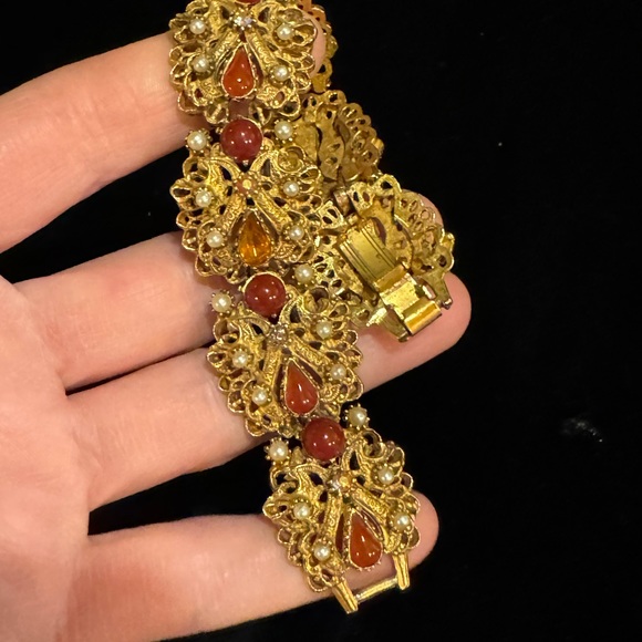 Vintage Florenza Italy Fancy Victorian Revival  link bracelet glass crystal - Picture 2 of 13